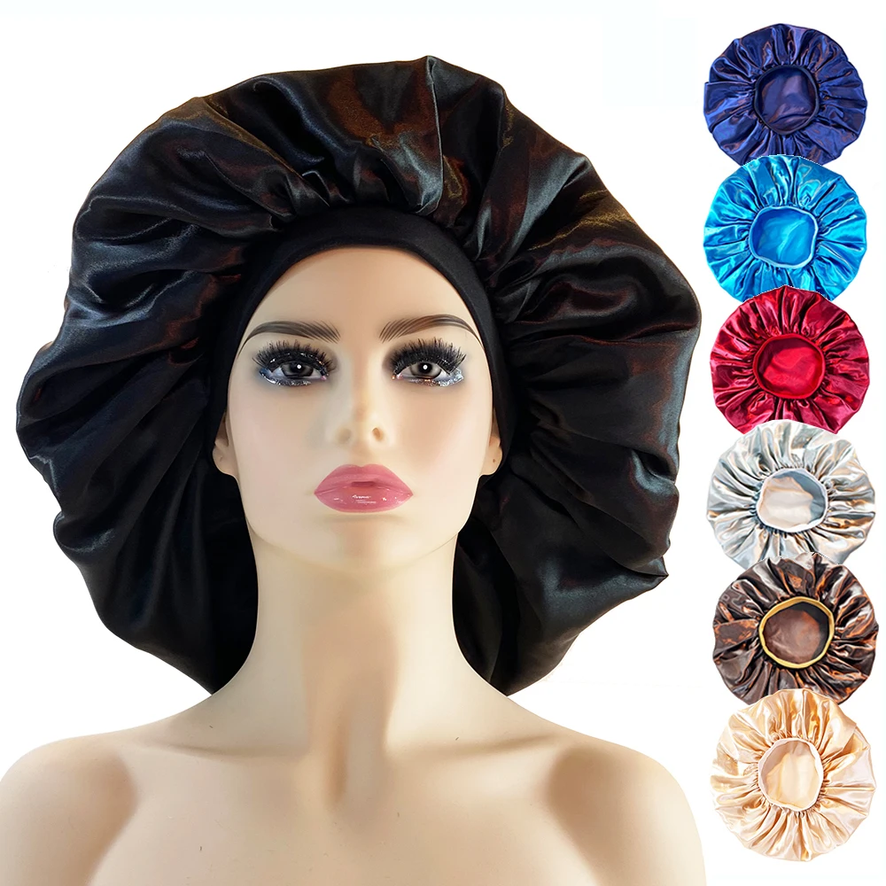 Top Trends: Luxury Jumbo Satin Bonnet Cap Wide Elastic Band Night Hair Care Cover Big Size Shoppable Styles