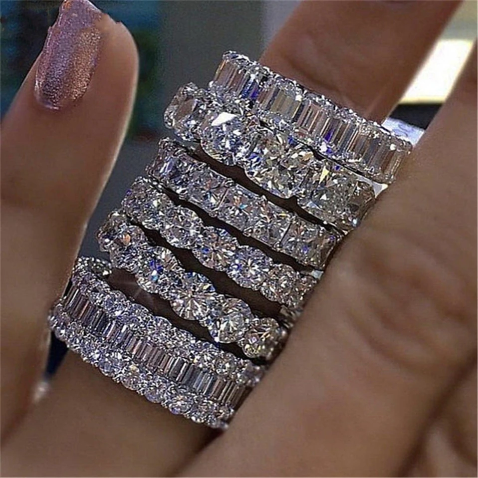 Top Trends: Wholesale Eternity Band Promise Ring 925 Sterling Silver Diamond Cz Engagement Wedding Rings For Women Men Finger Party Jewelry Shoppable Styles