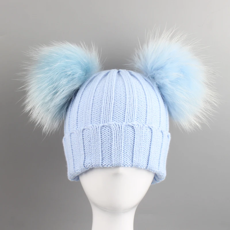 Top Trends: Two Pompom Fur Hat Baby Boy Girl Knitted Beanie Hat Winter Hat For Kids Children Double Real Natural Fur Pom Pom Hat Shoppable Styles - Image 5