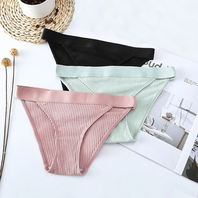 Top Trends: 3pcs Cotton Panties Underwear For Women Sports Striped Briefs For Ladies Female Lingerie Woman Intimates Cotton Panties BANNIROU Shoppable Styles