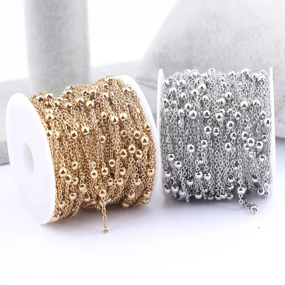 Top Trends: 10meters / roll 3mm Ball Beaded Stainless Steel Gold Jewelry Chains For Necklace Bracelets Making Diy Earrings Supplies Shoppable Styles