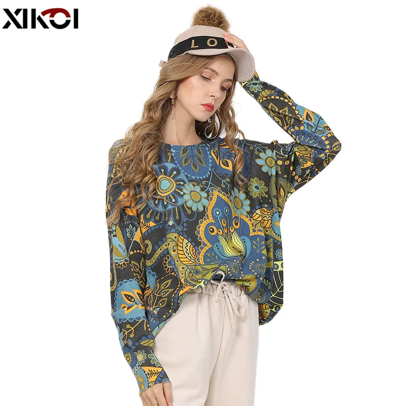 Top Trends: XIKOI Winter New Retro Print Sweater Women Pullovers Knitted O-Neck Jumper Women Oversized Warm Sweaters High Elastic Pull Femme Shoppable Styles