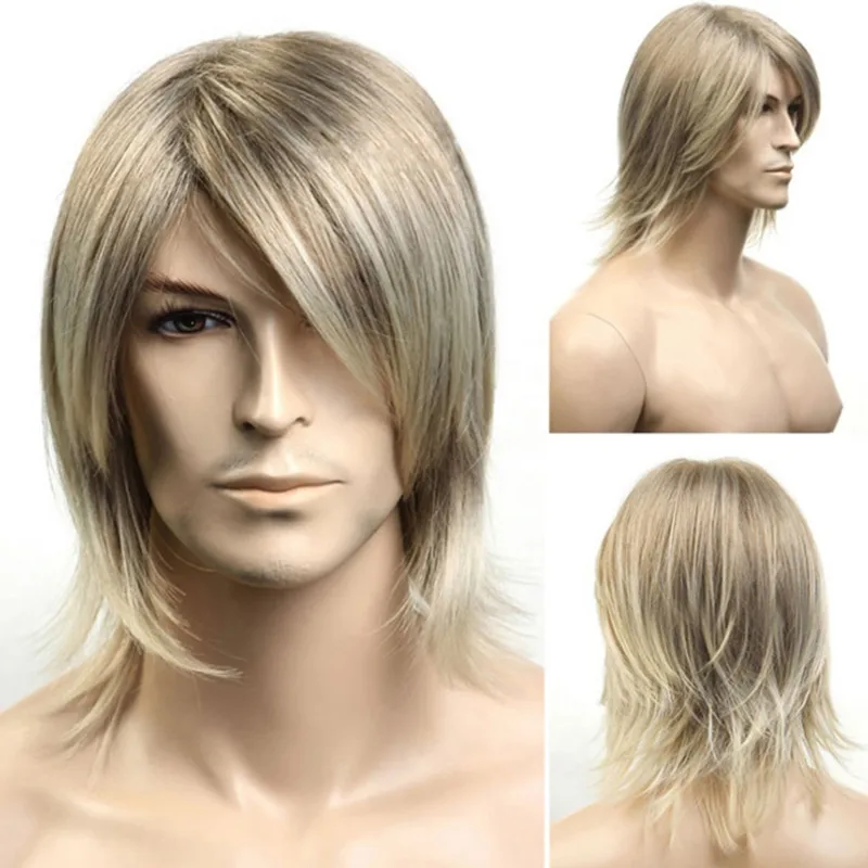 Top Trends: Long Omber Blonde Straight Wig Synthetic Wig With Side Part Bangs Heat Resistant Fiber For Men Daily Party Cosplay Use Shoppable Styles