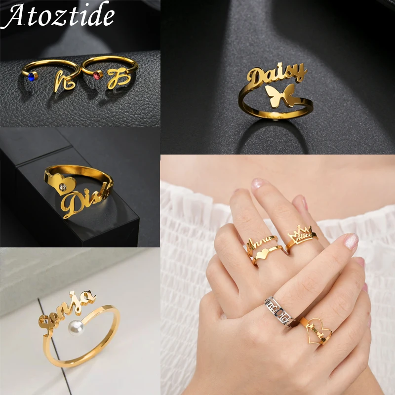 Top Trends: Atoztide Custom Double Name Rings Stainless Steel Adjustable Personlized Women Wedding Rings Unique Chrismas Jewelry Gifts Shoppable Styles