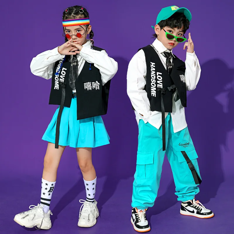 Top Trends: Kid Kpop Hip Hop Clothing White Shirt Top Vest Streetwear Tactical Cargo Jogger Pants Skirt For Girl Boy Dance Costume Clothes Shoppable Styles