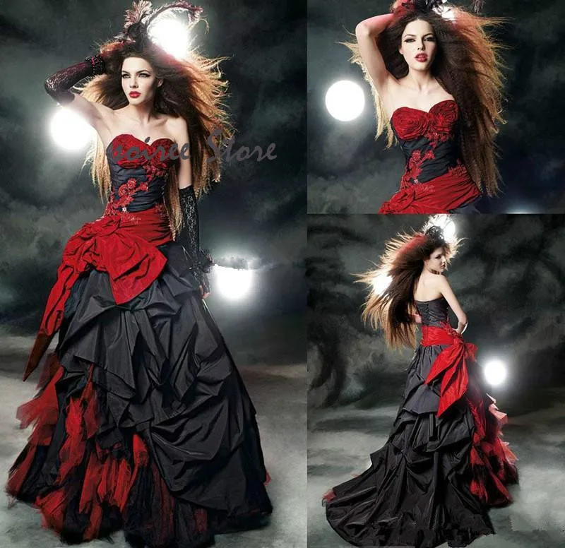 Top Trends: Fantasy Black And Red Gothic Wedding Dresses Punk Sweetheart Victorian Medieval Halloween Bridal Gowns Corset Elf Mexican Bride Shoppable Styles