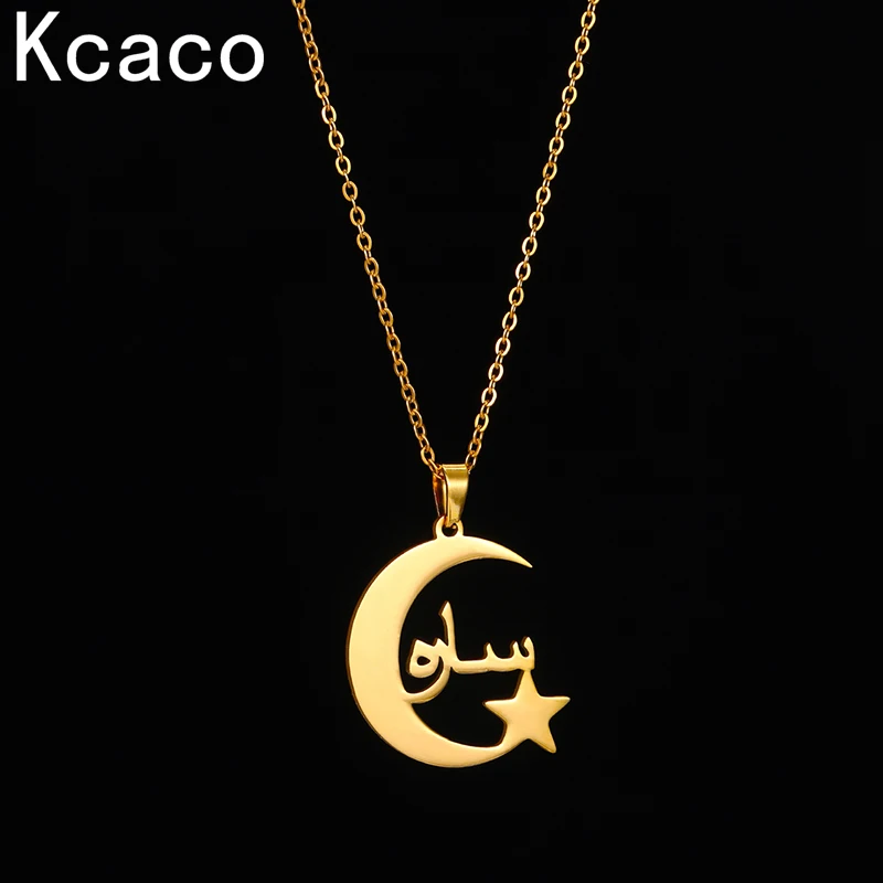 Top Trends: Stainless Steel Moon Necklace Arabic Name Women Necklace Personalized Letter Gold Plated Necklaces Chain Couple Gift Jewelry Shoppable Styles