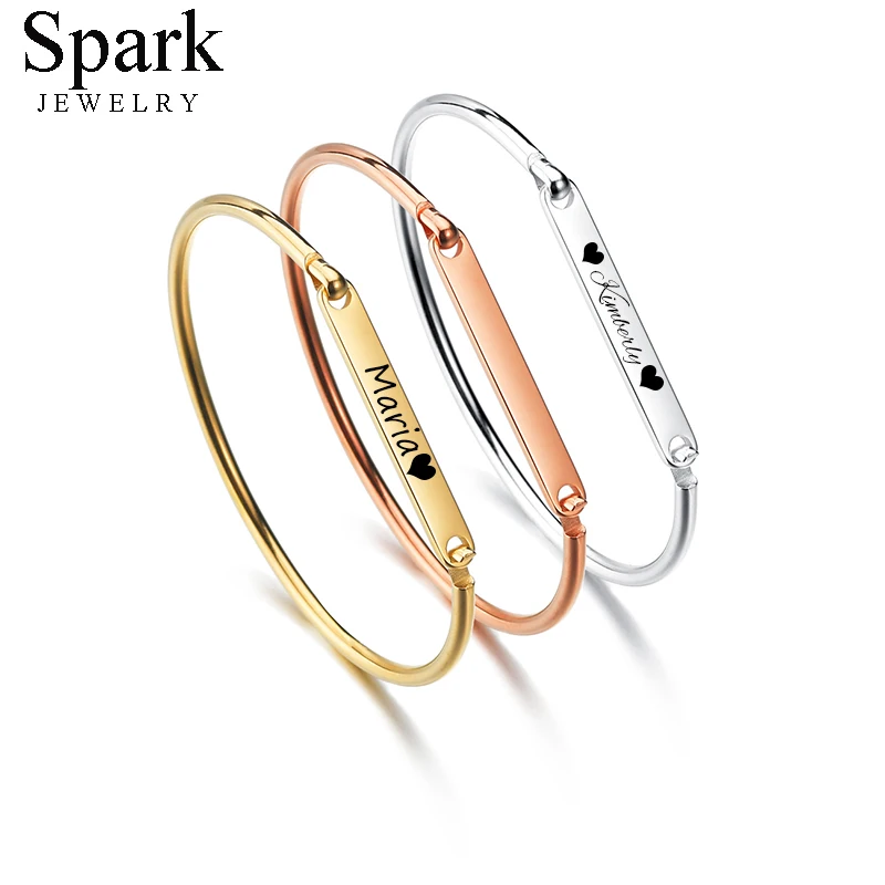 Top Trends: Spark Personalized Stainless Steel Custom Bangles Bracelets For Women Engrave Name Date ID Gold Color Bracelet Gift Shoppable Styles