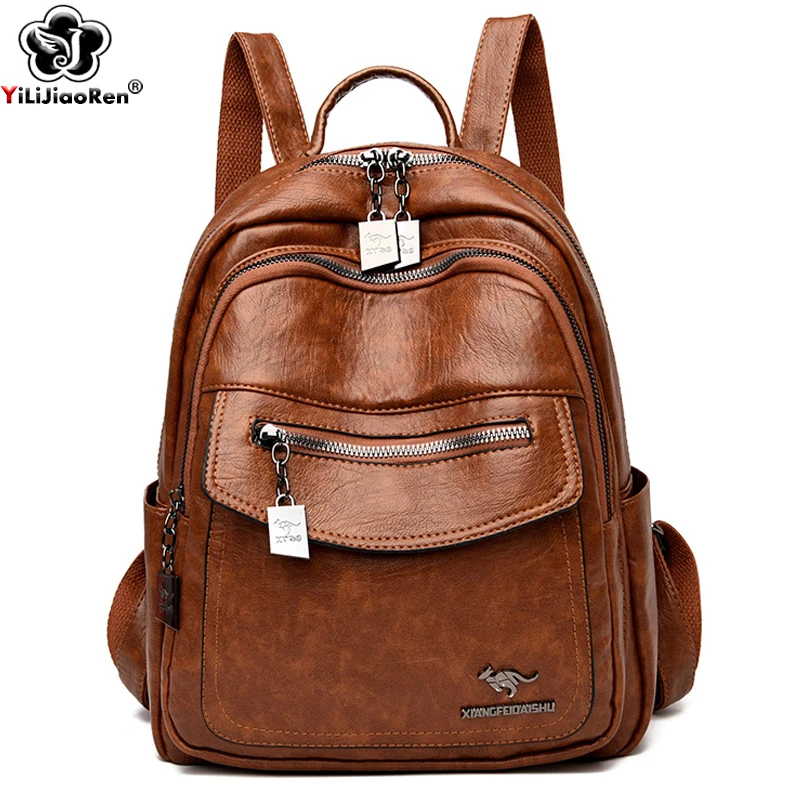 Top Trends: Fashion Women Backpacks Designer Shoulder Bag Soft Leather Backpack Ladies Travel Bag Large School Bags For Teenage Girls Shoppable Styles