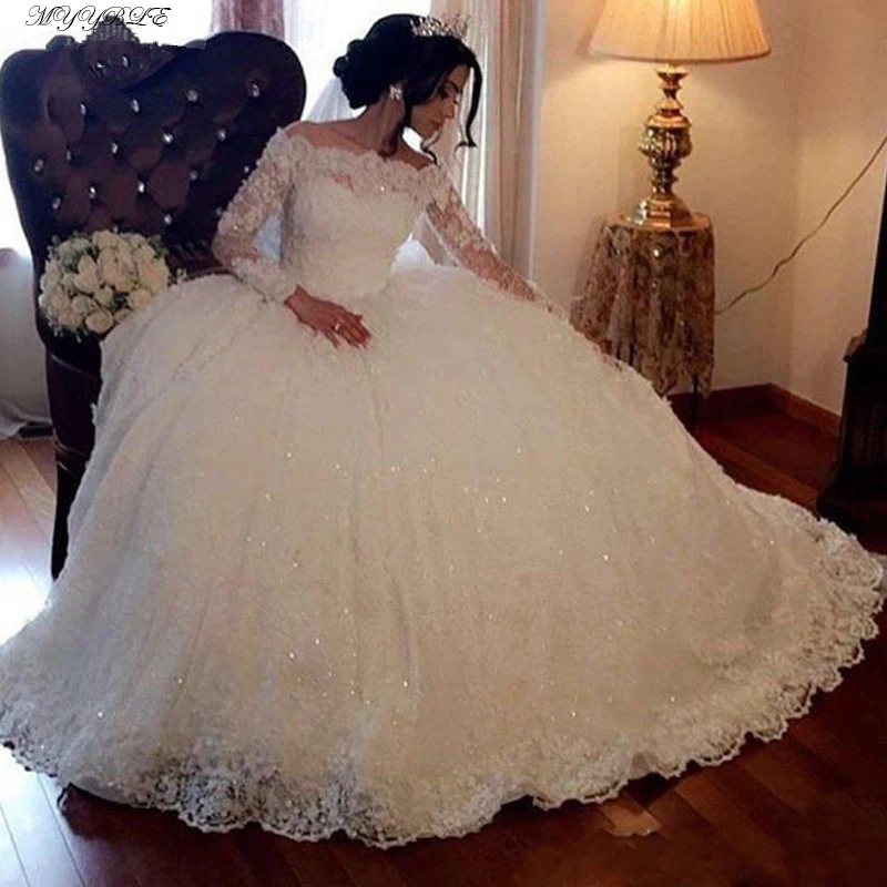 Top Trends: 2021 Long Sleeve Lace Wedding Dresses Ball Gown Tulle Plus Size Off Shoulder Bride Bridal Weding Weeding Dresses Wedding Gowns Shoppable Styles