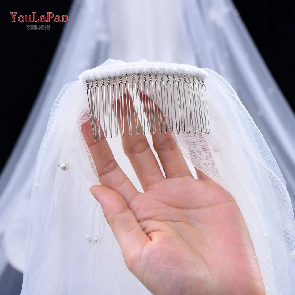 Top Trends: YouLaPan V05 Luxury Bridal Tulle Bridal Veil Pearl Wedding Veil With Hair Comb 1 Tier Long Wedding Veil Cathedral Wedding Veil Shoppable Styles - Image 5