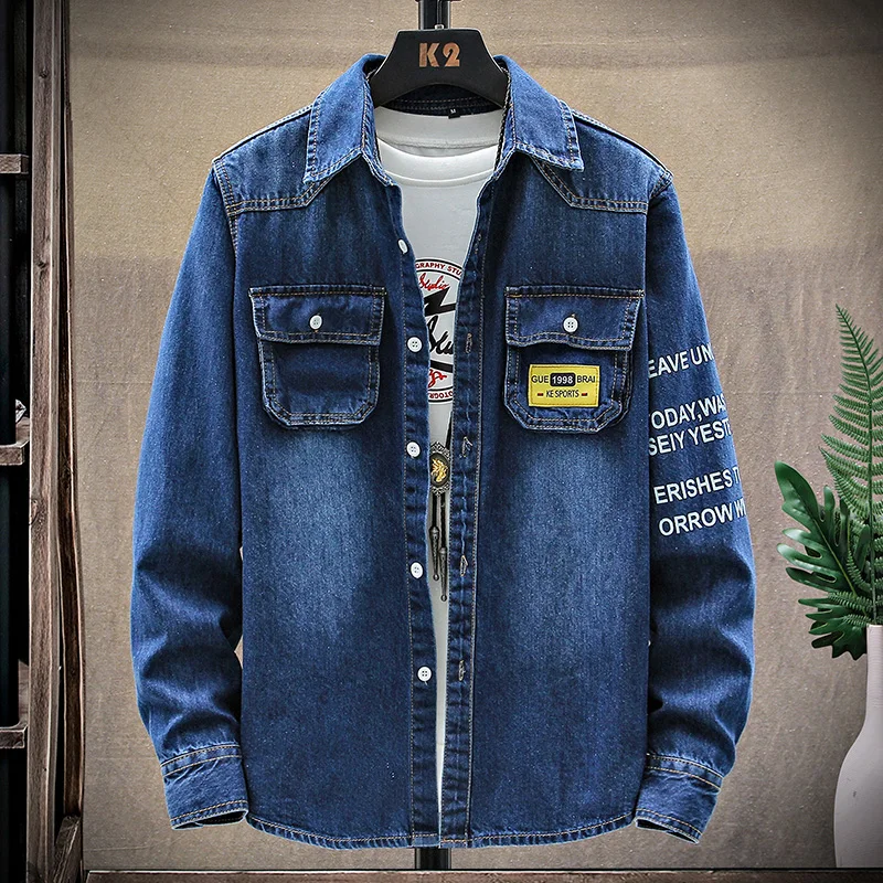 Top Trends: Long-sleeved Solid Denim Shirt Men Fashion Brand Classic Retro Denim Pocket Decoration Business Shirt Spring And Autumn Tops Shoppable Styles