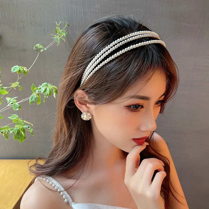 Top Trends: Lystrfac Retro Pearl Headband For Women Girls Three Layers Pearl Hairband Female Bezel Hair Hoop Trendy Hair Accessories Shoppable Styles - Image 3