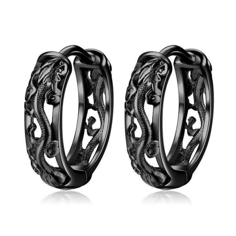 Top Trends: KOFSAC New Vintage Punk Creative Hollow Black Gold Dragon Hoops Jewelry 925 Sterling Silver Earrings For Men Party Accessories Shoppable Styles