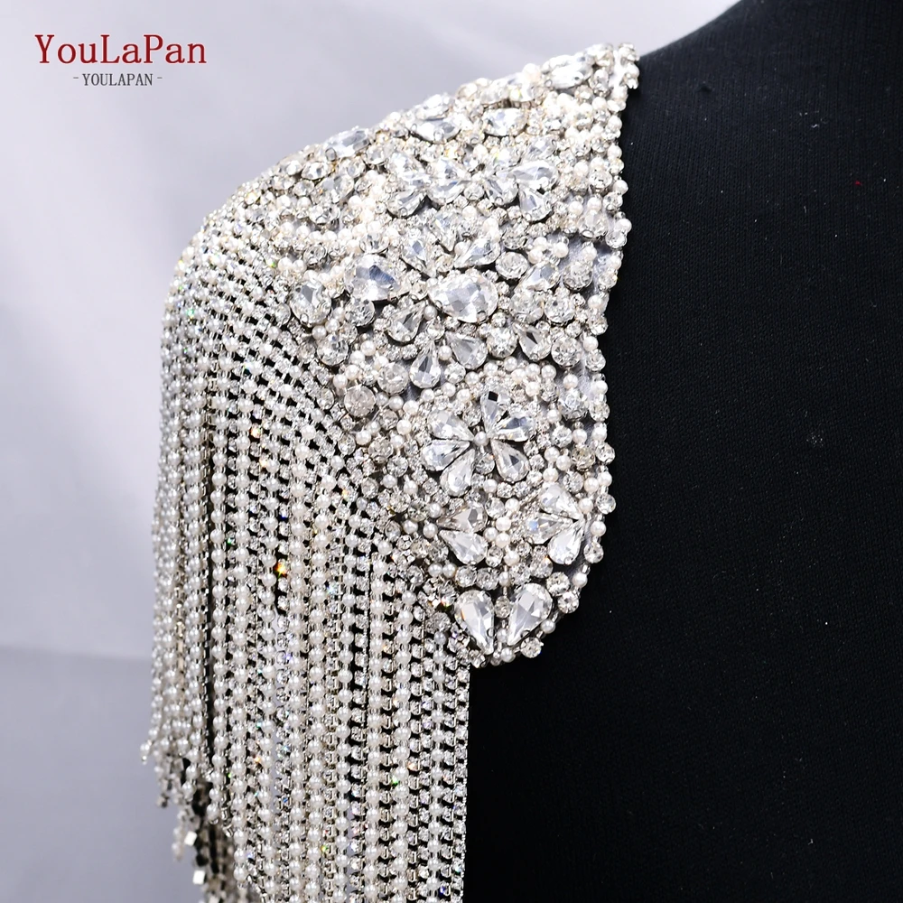 Top Trends: YouLaPan SP36 Tassel Beaded Epaulettes Handmade Silver Color Rhinestones Shoulder Patches Appliques Clothing Accessories Shoppable Styles