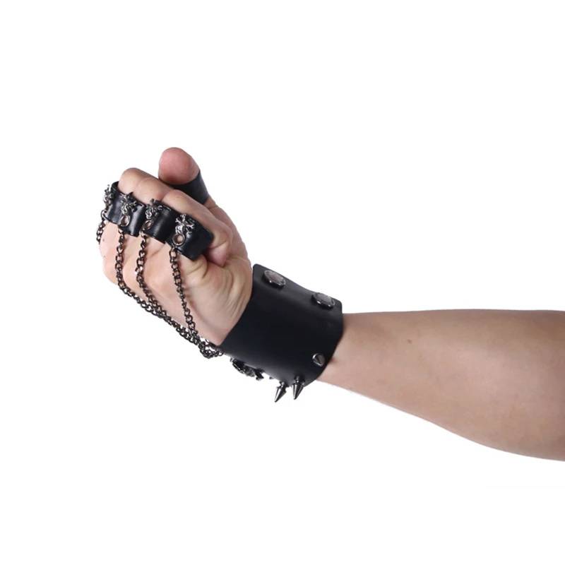 Top Trends: PUNK RAVE Rock Style Man Skull Spike Glove Gothic Men Bracelet Steampunk PU Leather Cuff-One Right Shoppable Styles - Image 5