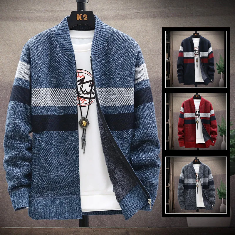 Top Trends: Cardigan Man New Jersey Coat Men's Autumn / winter Fleece Sweater Zipper Fashion Baseball Collar Stripe Jacket Chenille Blazer Shoppable Styles