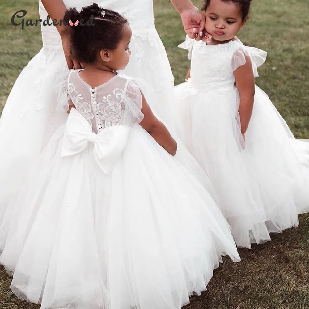 Top Trends: Gardenwed Lace Ivory Flower Girl Dresses Appliques Baby Girls Party Dress Cap Sleeves Puffy Princess Dress Bow First Communion Shoppable Styles - Image 5