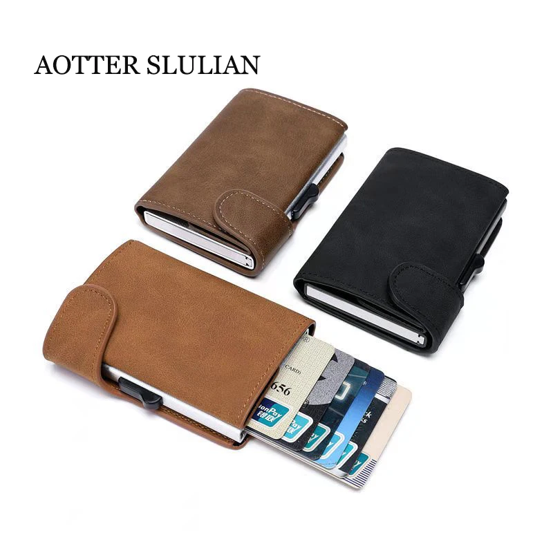 Top Trends: Rfid Smart Wallet ID Credit Card Holder Leather Ultra-thin Business Men Cardbag Automatic Pop-up Anti Theft Brush Metal Card Box Shoppable Styles