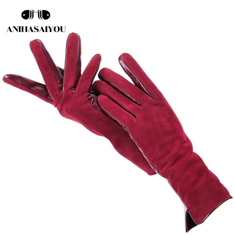 Top Trends: Fashion Winter Warm Touch Gloves Genuine Leather 50% Genuine Suede 50% Women&#039;s Leather Gloves Color Long Women&#039;s Gloves -2008 Shoppable Styles