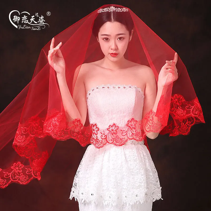 Top Trends: 2020 New Wedding Veils Bridal Accessories White Ivory Red Elbow Length With Comb Appliques Lace Bridal Veils 2020 New Shoppable Styles - Image 4