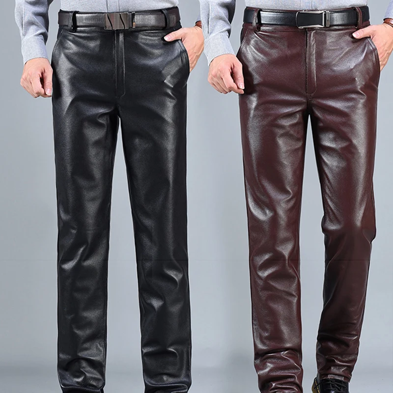 Top Trends: Leather Straight Pants Men Autumn Winter Cargo Cowhide Pants Casual Male Genuine Leather Pants Trousers Large Size Shoppable Styles