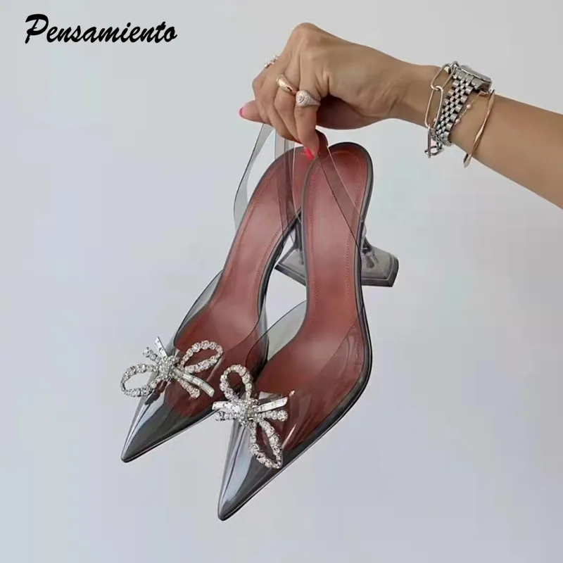 Top Trends: Fashion Brand Rhinestones Bowknot Women Pumps Sexy Clear PVC Slingback High Heels Jelly Shoes Summer Ladies Wedding Bridal Shoes Shoppable Styles