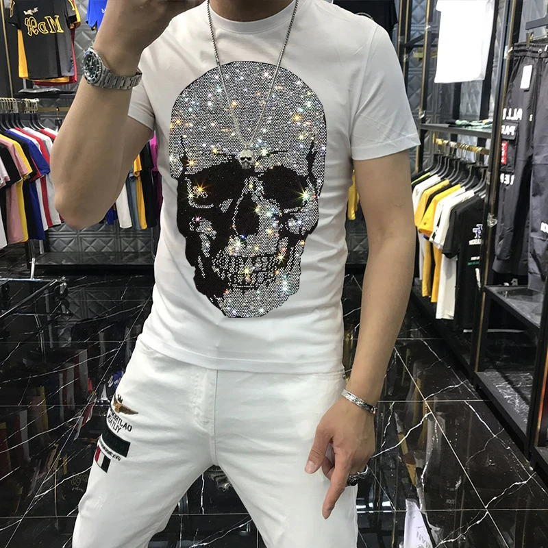 Top Trends: Men's T-Shirt Oversized Design Hot Rhinestone Trend Sweatshirt Sweat-Absorbent Pure Cotton 100% Fashion Short Sleeve Shoppable Styles