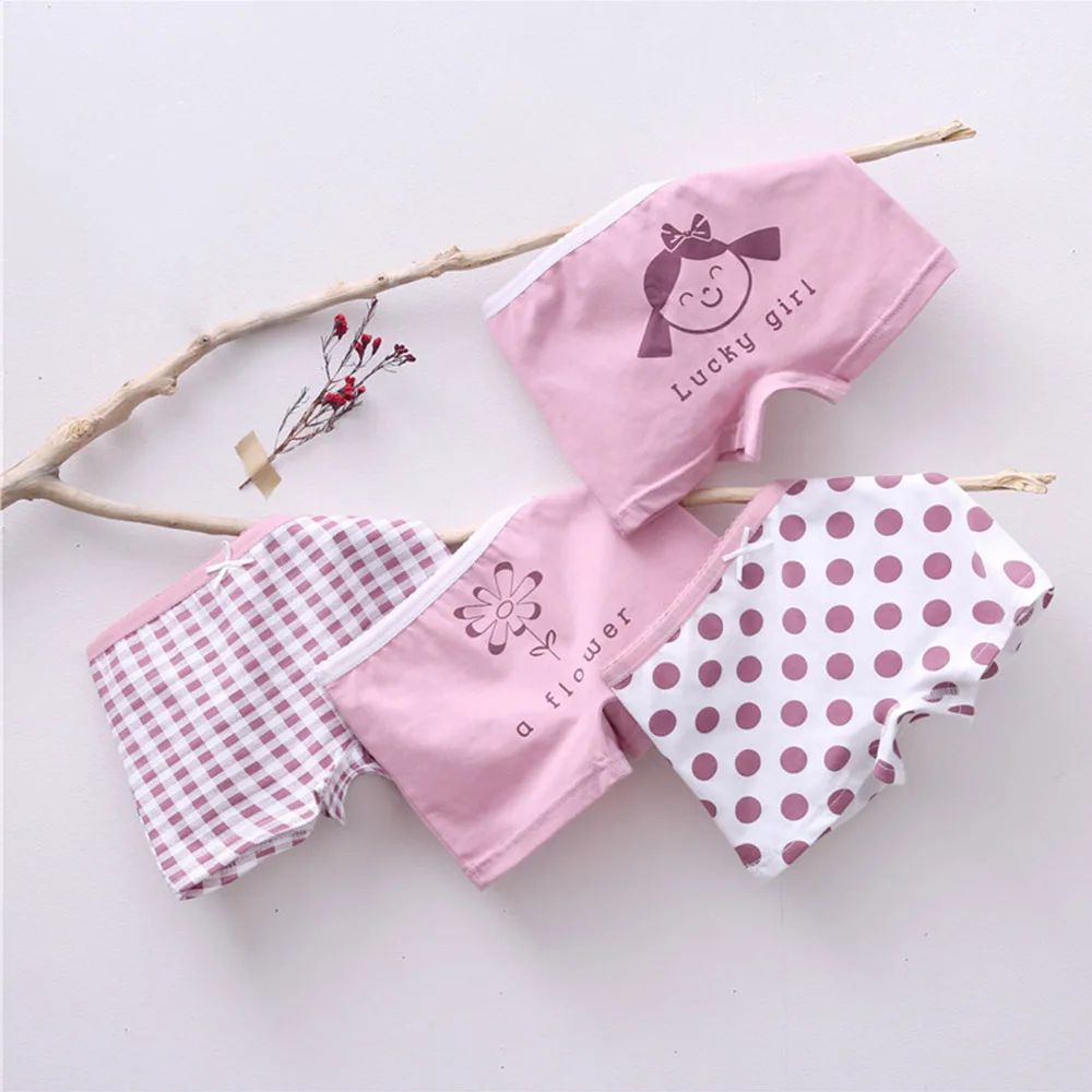 Top Trends: Girls Panties Kids Cotton Underwear Children&#039;s Briefs Wave Point Trellis Cartoon Short 4Pcs / lot Shoppable Styles