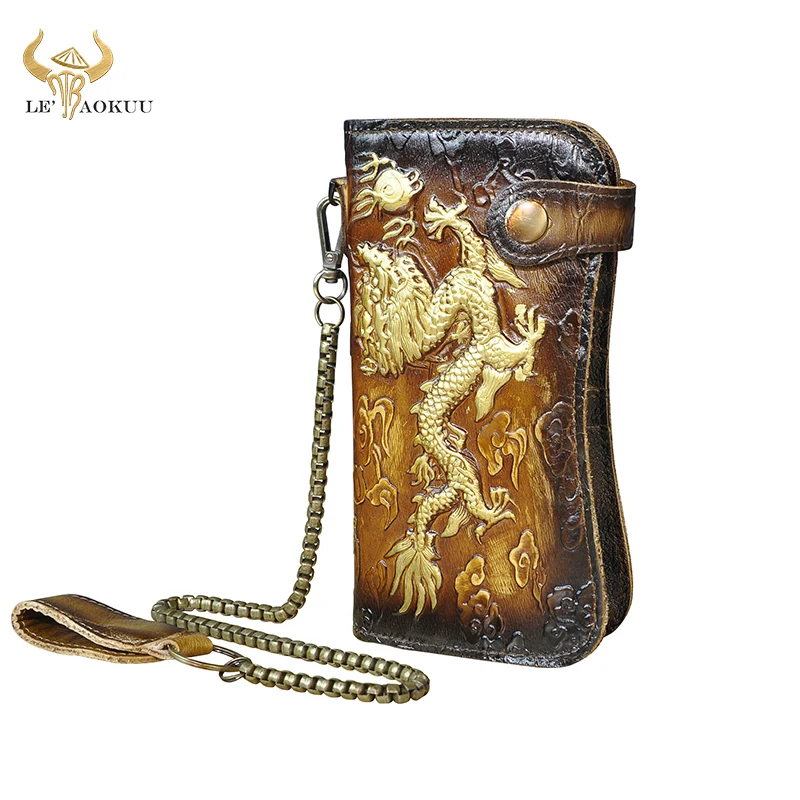 Top Trends: 2020 New Luxury Male Genuine Cow Leather Design Dragon Emboss Checkbook Iron Chain Organizer Wallet Purse Clutch Handbag 1088 Shoppable Styles