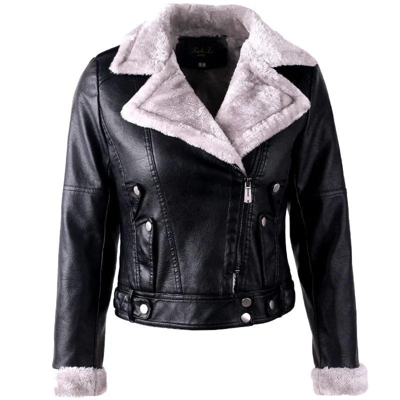 Top Trends: Women Warm Leather Jacket Plush Faux Shearing Moto Tops Thick Lined Parka Ladies Short Winter Coat Slim Pu Locomotive Black 2020 Shoppable Styles