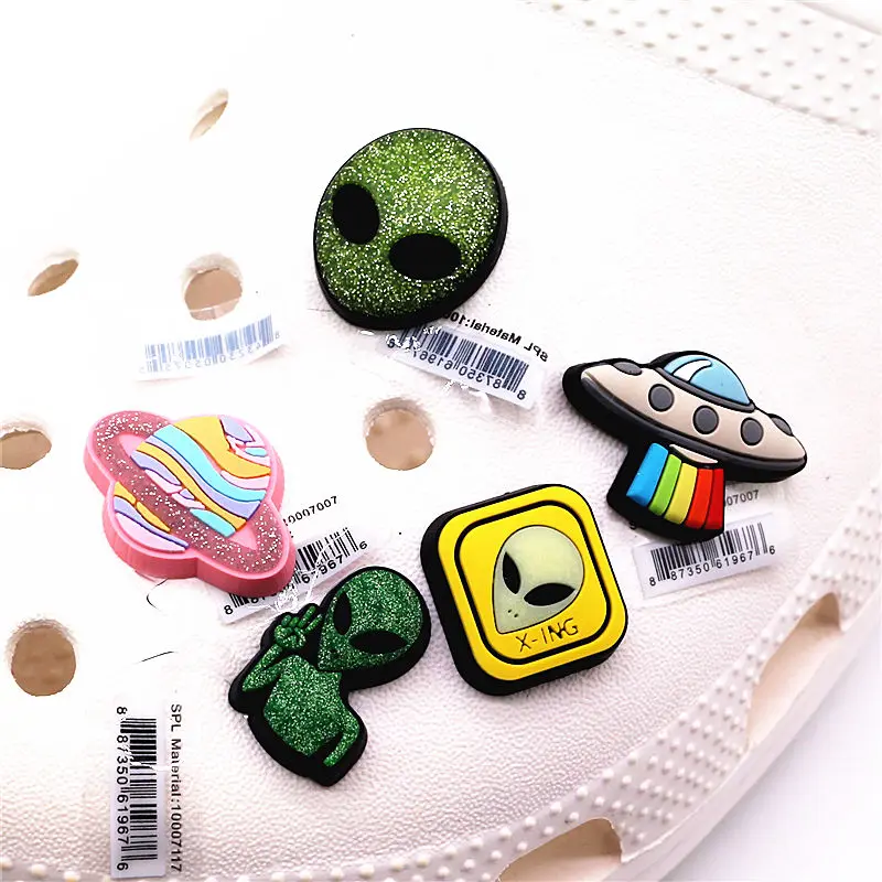 Top Trends: Novelty Cute Universe Shoe Charms Accessories Alien UFO Pink Planet Shoe Buckle Decoration For Kids X-mas Party Gifts Shoppable Styles