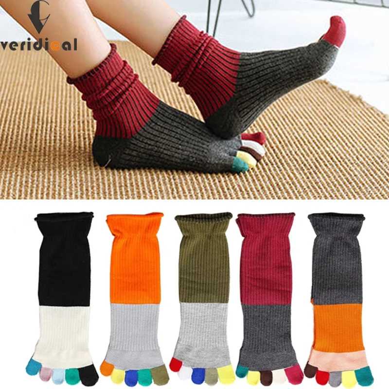 Top Trends: Toe Short Socks Women Girl Cotton Striped Patchwork Colorful Fashion Sweat-Absorbing Harajuku 5 Finger Happy Socks 4 Seasons Shoppable Styles