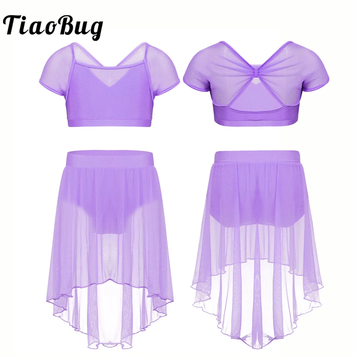 Top Trends: Kids Girls Ballet Dance Dress Sleeveless Crop Tops With Chiffon Skirt Set Gymnastics Leotard Stage Performance Dance Outfit Shoppable Styles