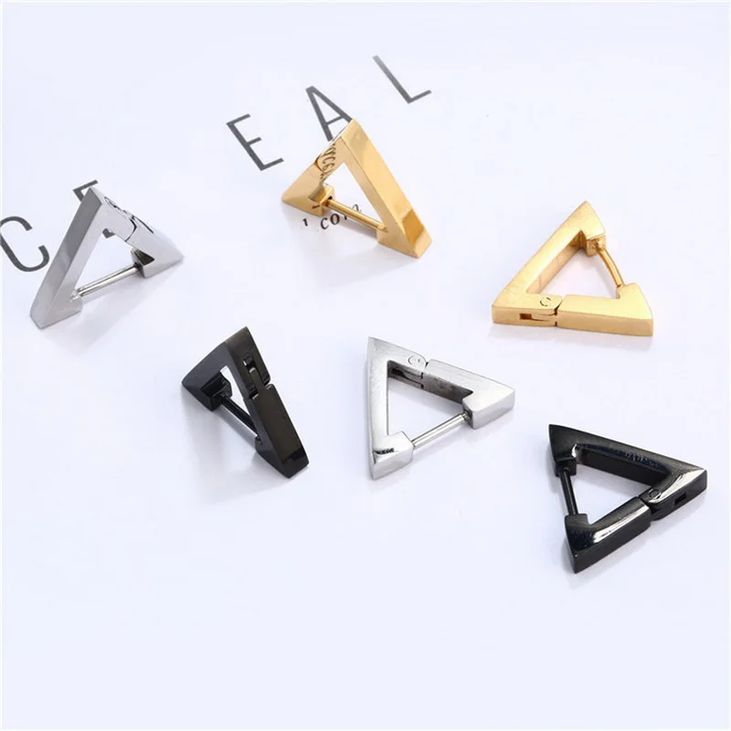 Top Trends: Rinhoo 1 Pcs Triangle Unisex Punk Rock Earrings Stainless Steel Women Men Stud Earring Pierced Push-Back Ear Plug Jewelry Gift Shoppable Styles