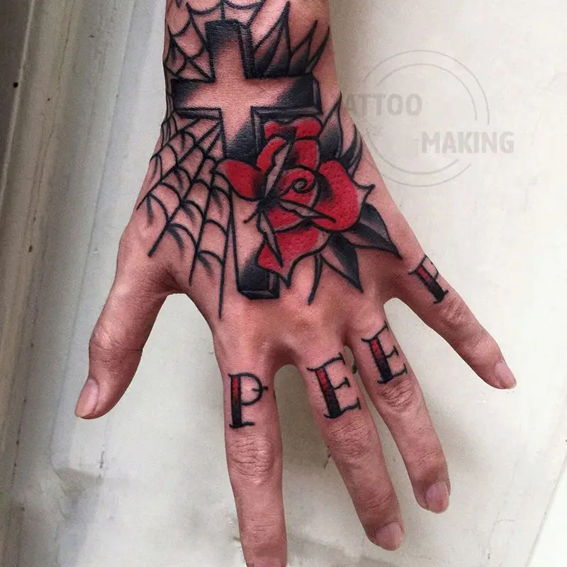 Top Trends: Hand Back Finger Dark Waterproof Temporary Tattoo On Hand Black White Rose Cross Spider Web Fake Tattoo Mandala Tattoo Stickers Shoppable Styles