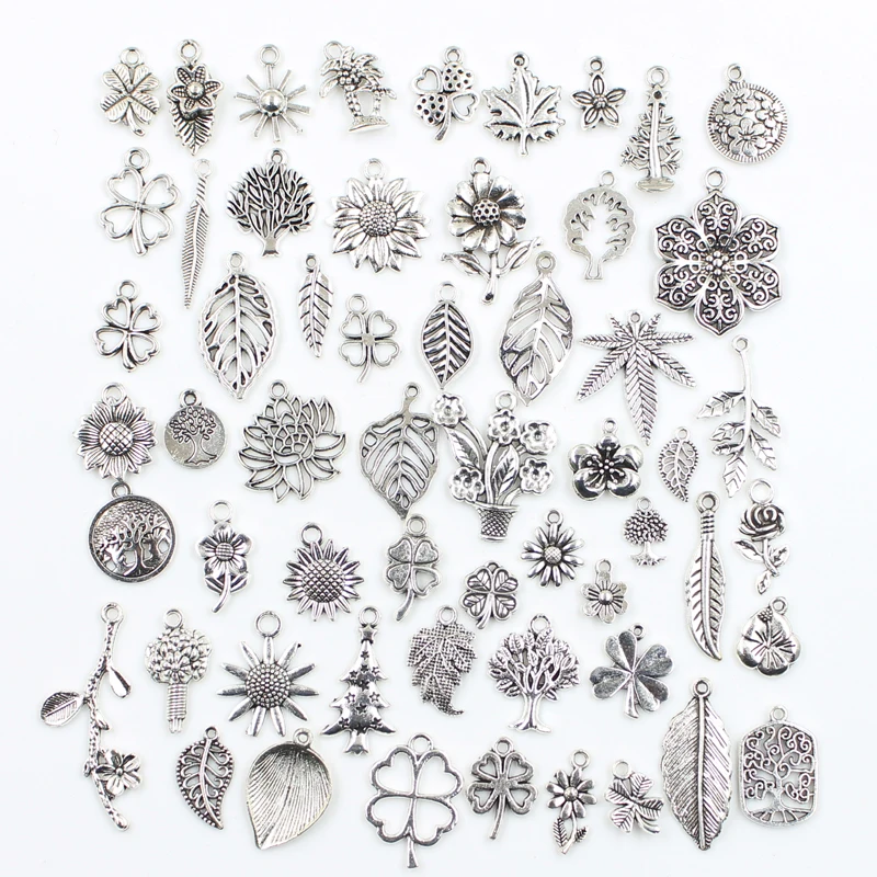 Top Trends: 30pcs Charms Clover Tree Leaf Flower Sunflower Antique Silver Color Mixed Pendants DIY Making Findings Tibetan Handmade Jewelry Shoppable Styles