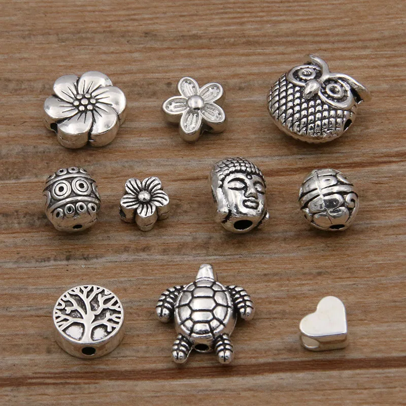 Top Trends: 20Pcs 10 Style Owl Tortoise Buddha Lord Small Hole Bead Animal Flowers Charms For DIY Necklace Bracelets Jewelry Handmade Making Shoppable Styles