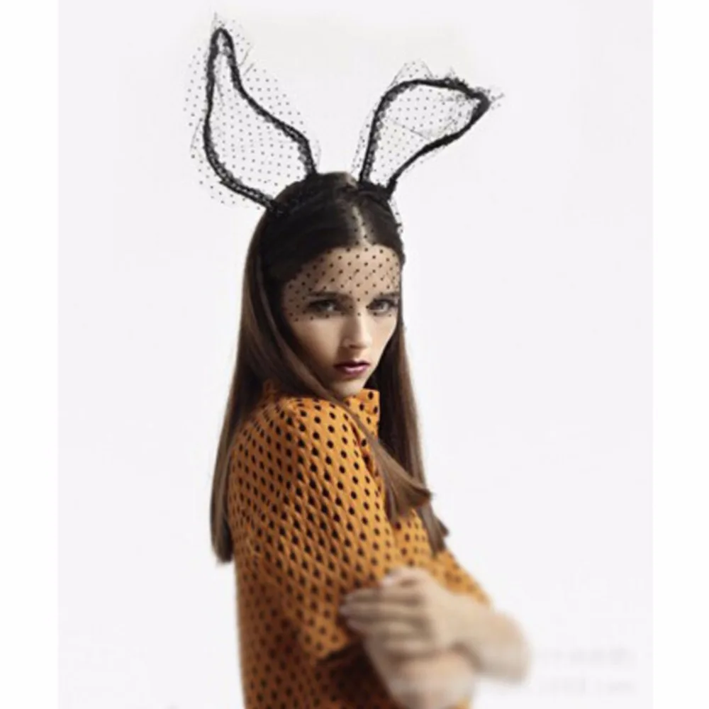 Top Trends: Fashion Women Girl Hairbands Lace Rabbit Bunny Ears Veil Black Eye Mask Halloween Party Headwear Hair Accessories Cat Ears 1 Pc Shoppable Styles