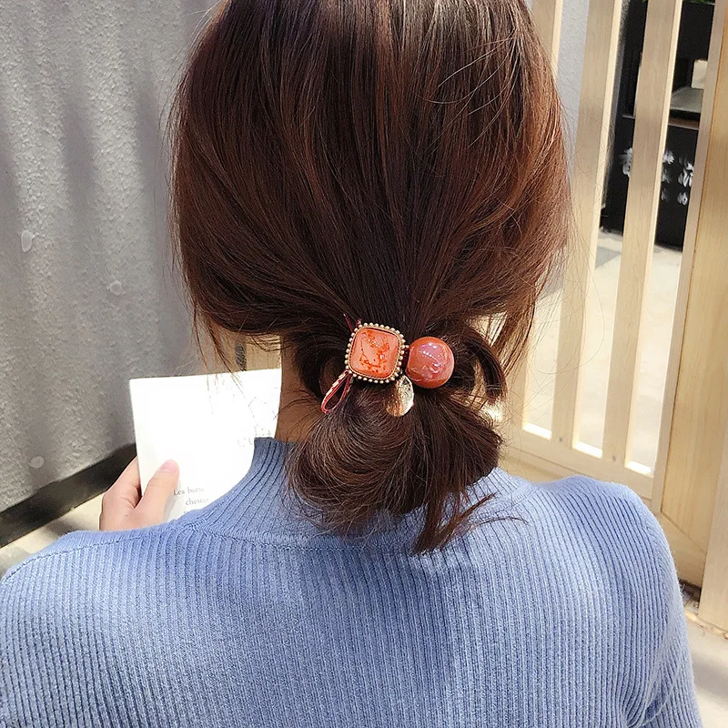 Top Trends: New Fashion Amber Hair Rope Accessories For Women Ultra-Stretch All-match Vintage Crystal Block Girls Hair Band Shoppable Styles - Image 2