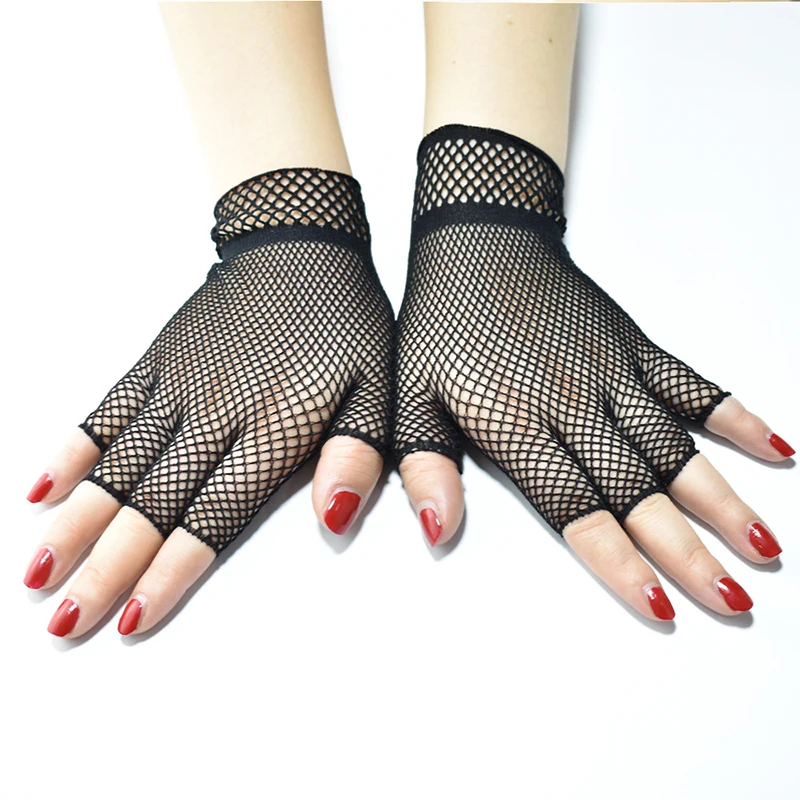 Top Trends: Lady Elasticity Fishing Net Lace Gloves Summer Short Half Finger Gloves Fashion Cosplay Gloves Decoration Party Etiquette Shoppable Styles