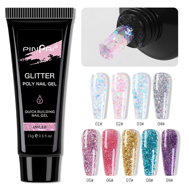 Top Trends: 15ml Glitter Poly Nail Gel UV LED Builder Poly Acrylic Crystal Gel For Nail Art Polygels Extension Building Gel With Sequins Shoppable Styles