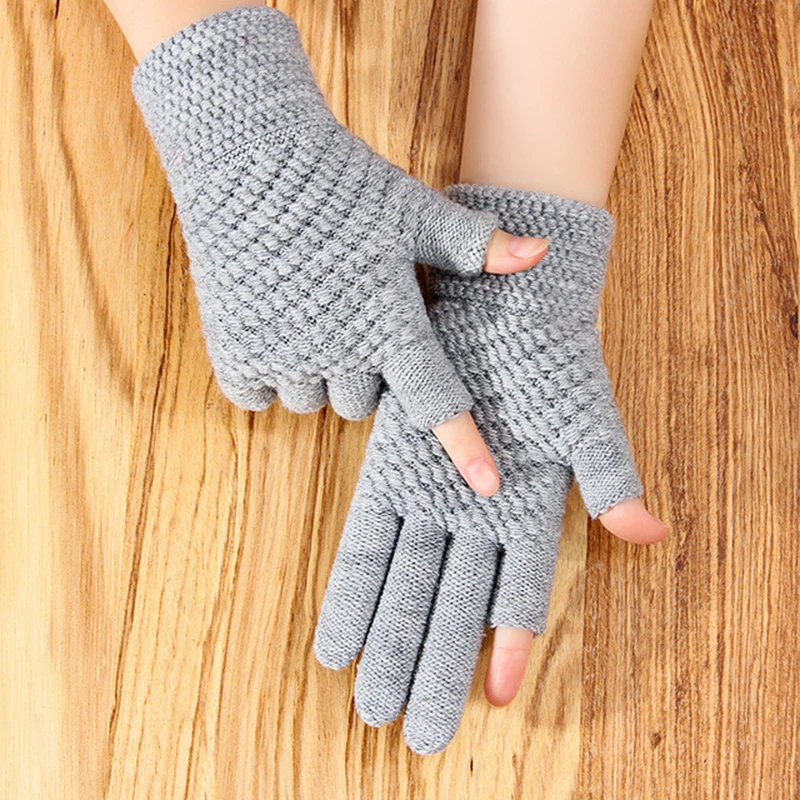 Top Trends: Winter Men's Gloves Female Warmth Office Thick Knitted Wool Two-finger Exposed Writing Games Playing Phone Fingerless Gloves Shoppable Styles