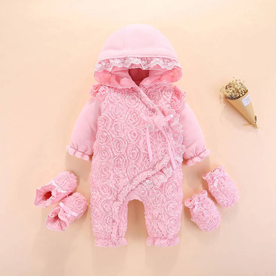 Top Trends: Baby Hooddied Jumpsuit 0 3 6 9 Months Infant Romper Newborn Baby Girl Clothes Fall Cotton Lace Princess Style Socks Headband Rop Shoppable Styles