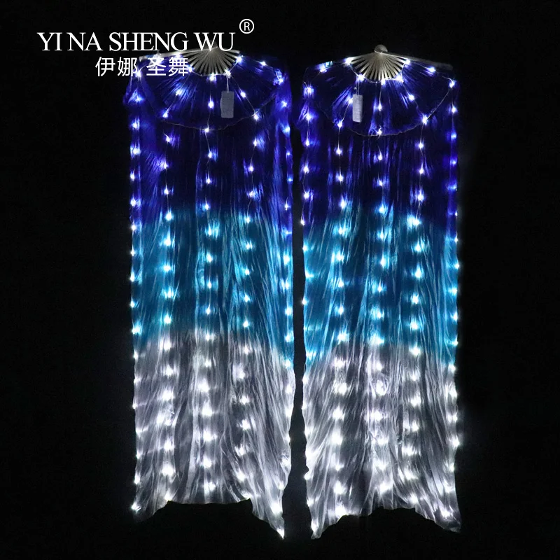 Top Trends: 100% Silk LED Rainbow Dance Long Fans Women Belly Dance Costume Performance Props Belly Dance Chinese Dance LED Fans Accessories Shoppable Styles