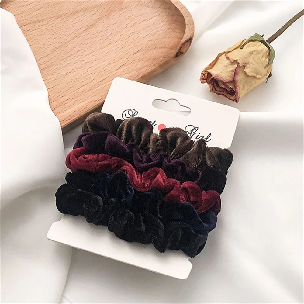 Top Trends: 5 / 6 / Pcs Silk Scrunchies Print Leopard Scrunchie Set Elastic Hair Bands Solid Color Fashion Headwear Women Hair Accessories Gift Shoppable Styles - Image 5