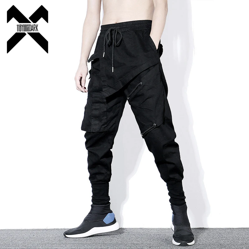 Top Trends: Tactical Functional Cargo Trousers Men Hip Hop Streetwear Elastic Waist Pants Joggers Irregular Multi-pocket Pant Black WB520 Shoppable Styles