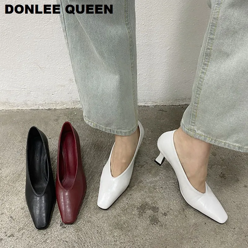 Top Trends: Women Pumps Female High Heels Shoes Women Square Toe Dress Shoes Soft Thin Heel Wedding Shoes 2020 New Arrival Fashion V Pumps Shoppable Styles