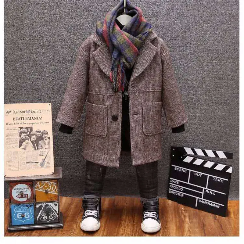 Top Trends: Boys Woolen Coat 2023 Spring Autumn New Fashion Solid Turn Collar Outwear 5-14T Children Overcoat High Quality Shoppable Styles