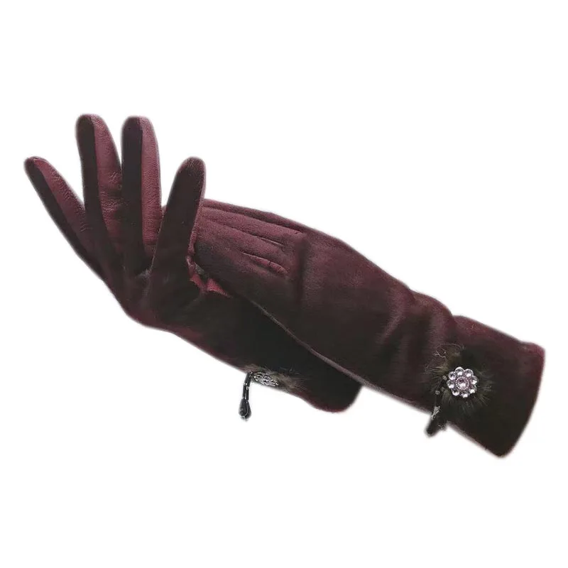 Top Trends: Gloves Winter Ladies Wrist Fashion Sheepskin Gloves Wine Red New Warm Women&#039;s Leather AB Version Wool Lining Imitation Sea Lion Shoppable Styles